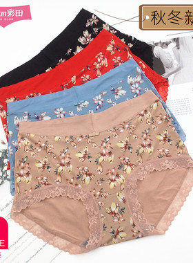 彩田秋冬新品冰丝后莫代尔中腰内裤31788高腰32706蕾丝女士包臀裤