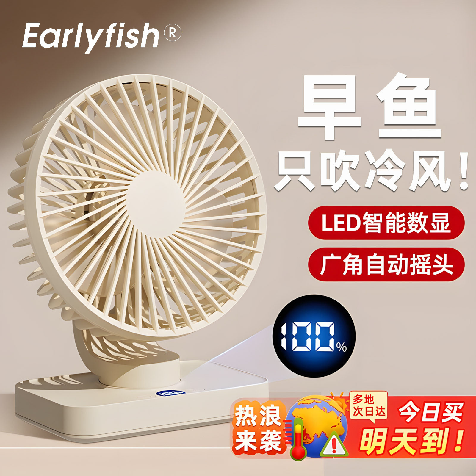 早鱼桌面小风扇充电式超长续航办公室学生静音大风力批发无刷电机图片