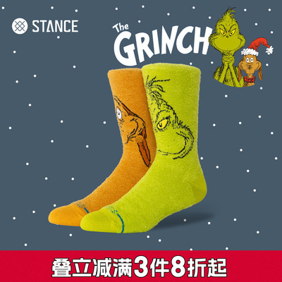STANCE X THE GRINCH圣诞怪杰联名男女中筒袜冬季加绒保暖潮袜子