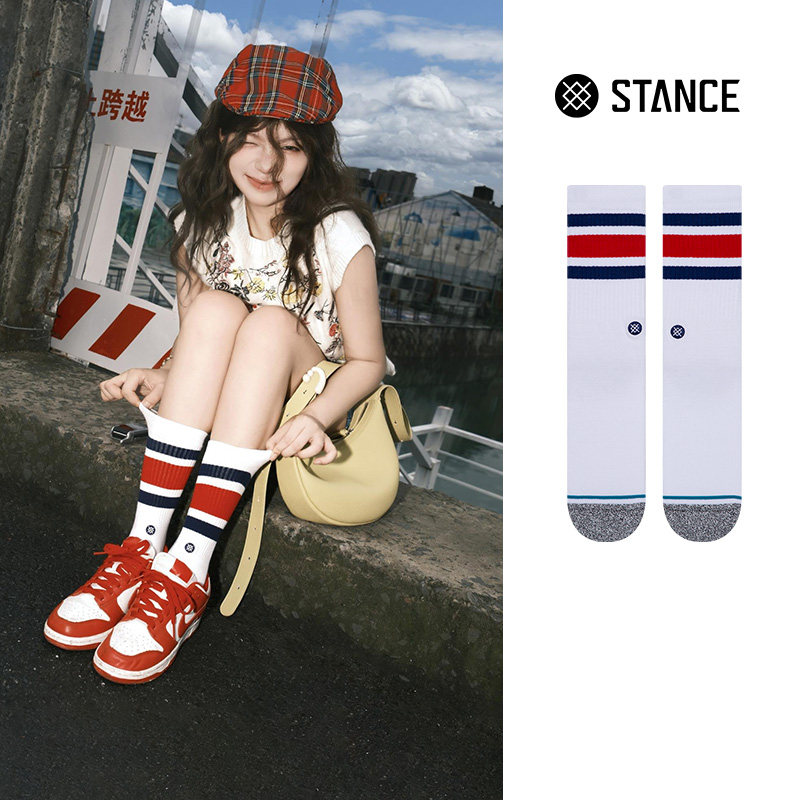 【断码清仓】STANCE袜子BOYD男袜女袜经典条纹白色运动中筒袜短袜