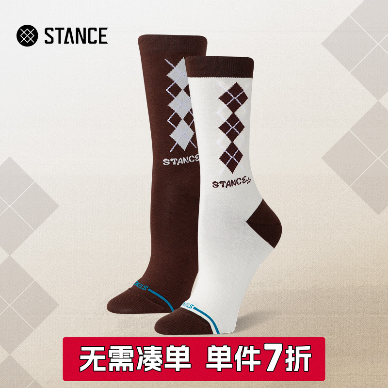 STANCE复古棋盘格休闲袜515中筒袜学院风棋盘格女袜春季时尚