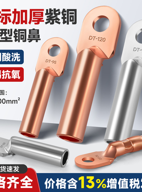 DT铜鼻子铜接头紫铜线鼻子线耳8/10/16/25平方镀锡堵油电缆线端子