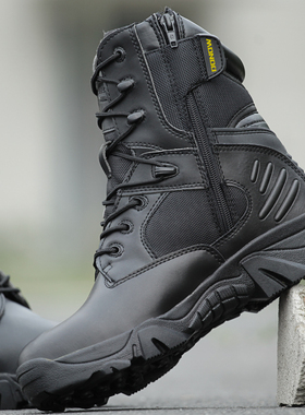 秋冬户外高帮黑色靴男二层皮低帮作战靴沙漠靴高筒劳保靴防滑耐磨