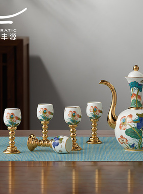 国瓷永丰源幸福和鸣8头酒具陶瓷白酒杯家用酒壶酒杯礼品