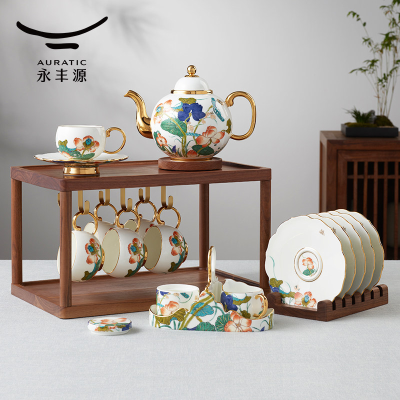 【送陈列架】永丰源幸福和鸣18头陶瓷下午茶点心咖啡壶杯子礼盒装