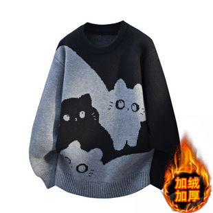 青少年秋冬季毛衣男初中高中学生针织打底衫大童加绒加厚保暖线衣
