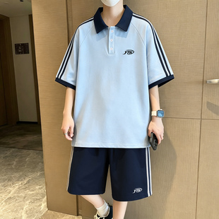 2026新款夏季短袖t恤男孩初中高中学生POLO衫青少年大童运动套装
