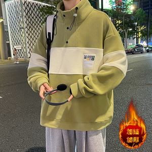 加绒加厚卫衣男孩12岁青少年学生15帅气秋冬装13大童半高领打底衫