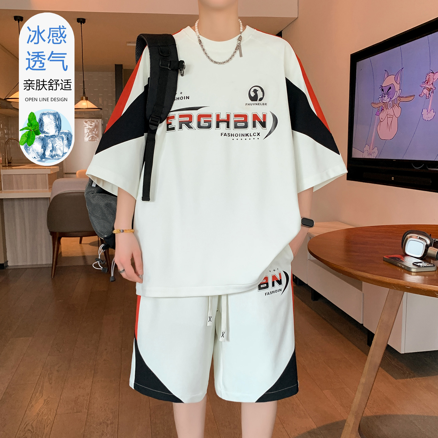 青少年夏季短袖t恤男孩高初中学生帅气冰丝半袖衣服大童运动套装