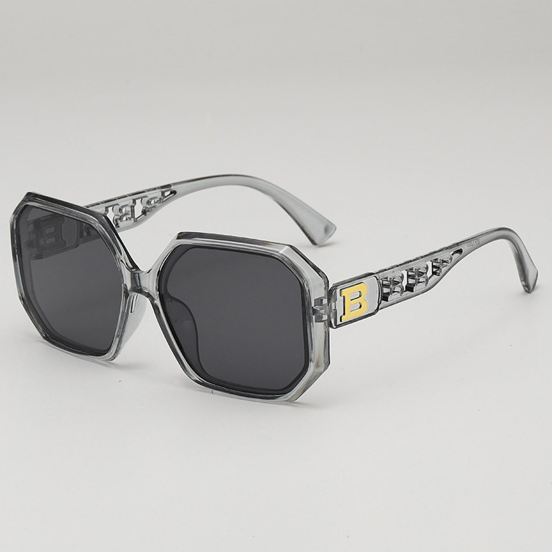 新款多边形大框镂空字母腿时尚墨镜渐变方框复古感防晒太阳镜