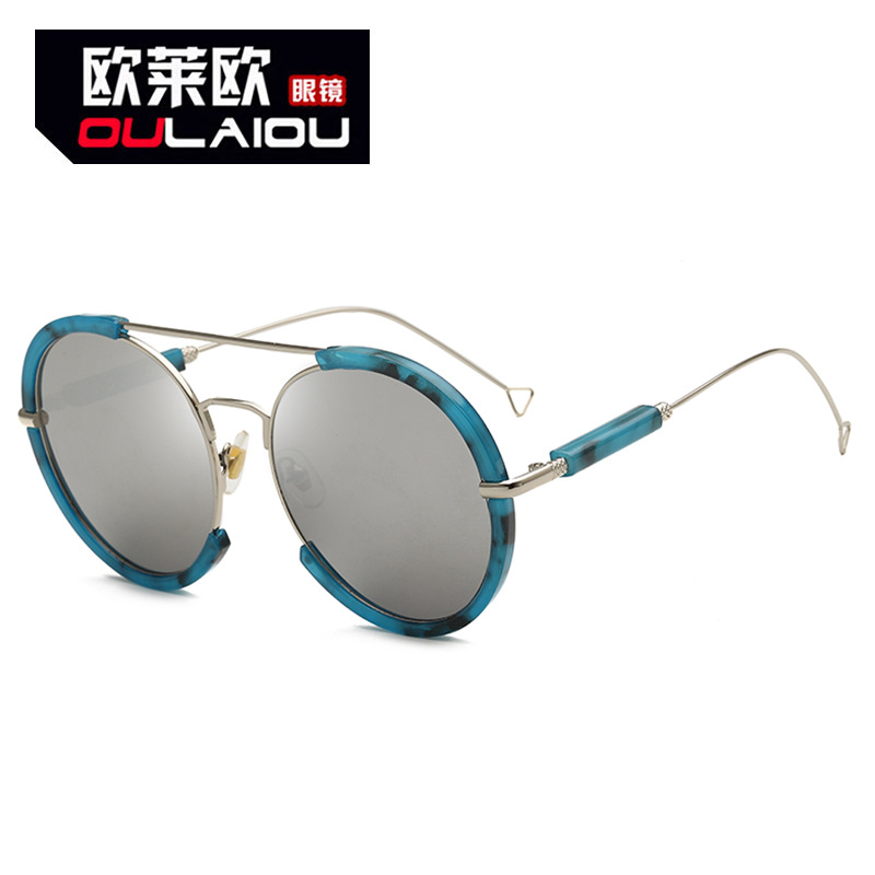 欧莱欧8377圆形金属套圈太阳镜 时尚男式女士墨镜 蛤蟆镜欧美眼镜
