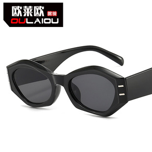 【金属铰链】2024新款多边形墨镜男女黑色眼镜 跨境太阳镜