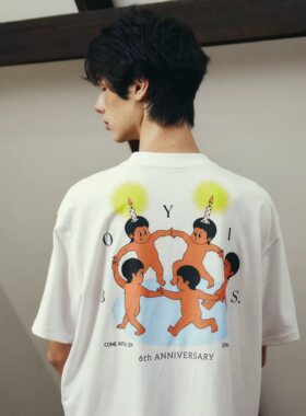 泰国潮牌拉手跳舞纯棉情侣T恤