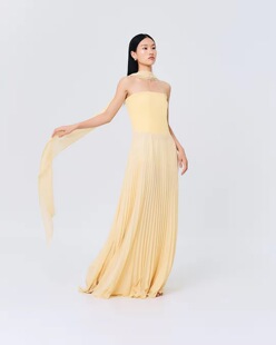 泰国潮牌 连衣裙晚礼服 paing黄色抹胸飘逸围巾式