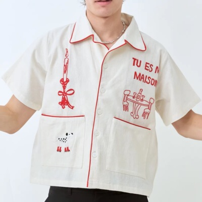 泰国小众品牌 pickle projects 纯棉亚麻手工刺绣图案短袖衬衣