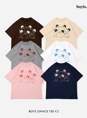 泰国潮牌 boyis 拉手跳舞男孩休闲宽松情侣纯棉短袖T恤