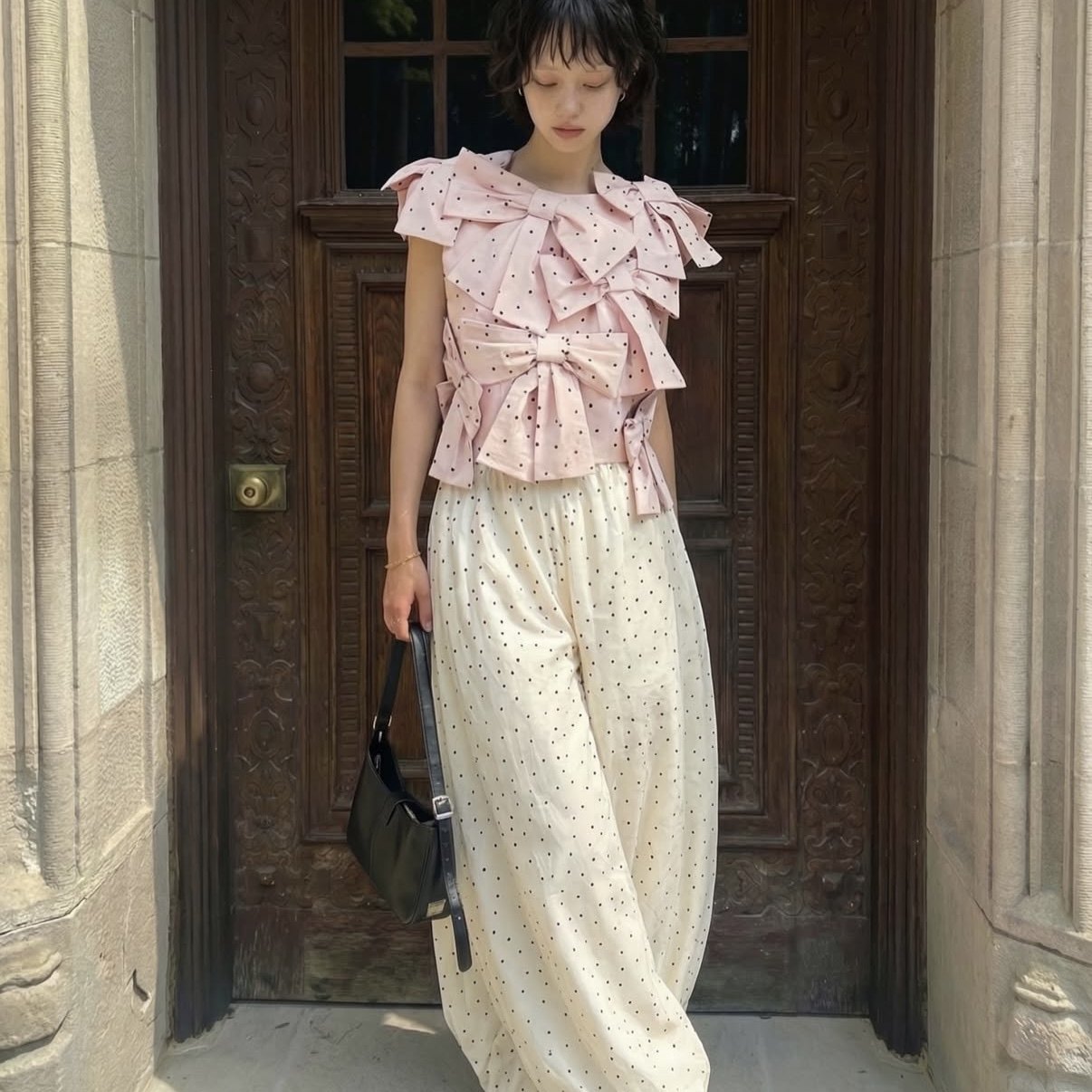 泰国潮牌  tohns 粉色多蝴蝶结波点美背短袖长裤,女装/女士精品,T恤,淘宝优惠券,粉丝福利购,淘宝优惠卷