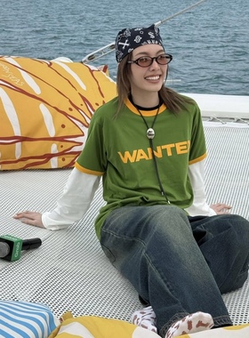 泰国潮牌 mattermakers 绿色wanted描边纯棉短袖 orm同款