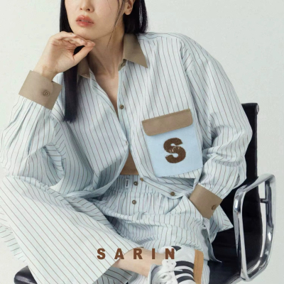 泰国潮牌 【部现】sarin宽松男友风宽松红色条纹衬衣 ling同款