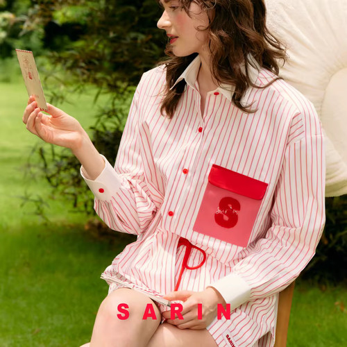 泰国潮牌宽松红条纹男友风衬衫