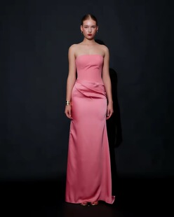 泰国潮牌 paing粉色抹胸连衣裙晚礼服