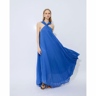 泰国潮牌 nichp 蓝色褶皱无袖披风连衣裙