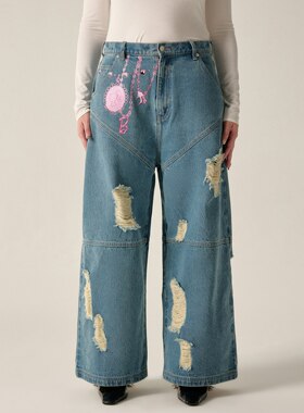 泰国潮牌 mattermakers barbie联名破洞牛仔裤