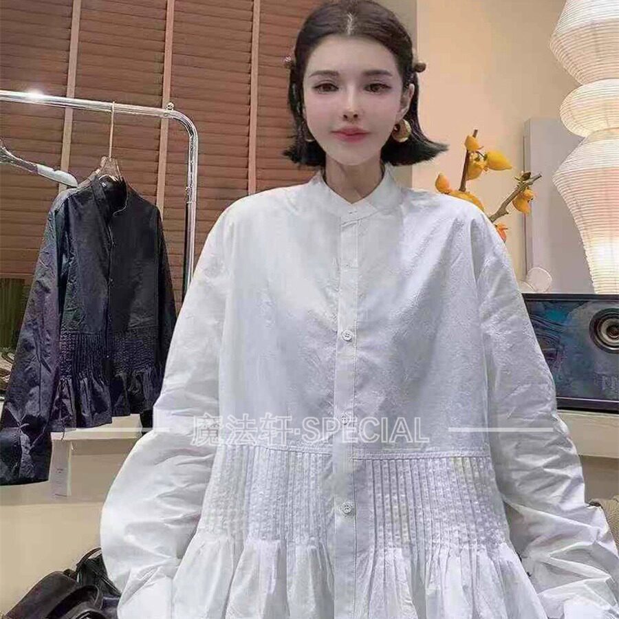 2025新款冬季褶皱收腰长袖衬衫