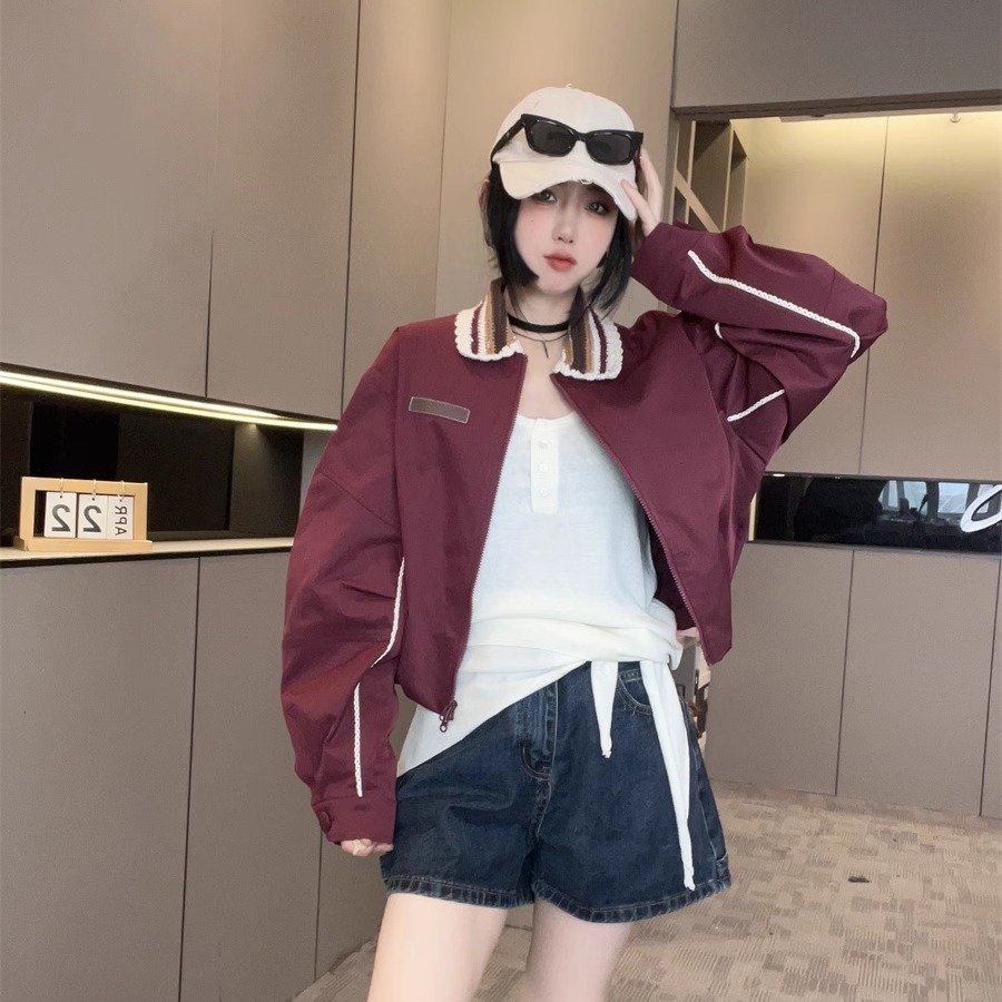 针织翻领长袖外套女2025新款秋短款棒球服夹克洋气欧货潮时髦上衣