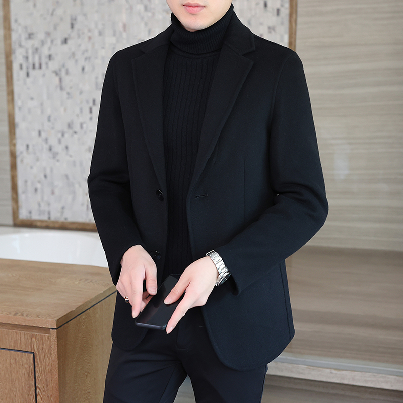 高档纯羊毛大衣男款冬季双面呢毛呢西装2025新款休闲帅气西服外套