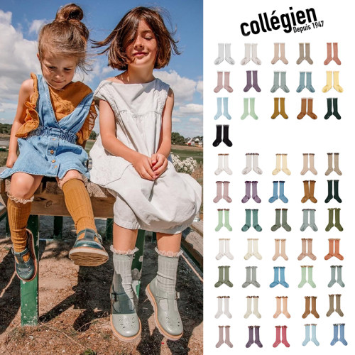 collegien花边纯色四季中筒袜