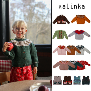 毛衣开衫 Kalinka 圣诞风格 毛衣马甲外套新款 AW25儿童羊毛针织开衫