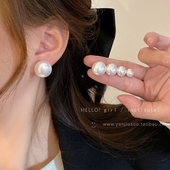 fever同款 法式 复古精致馒头扁圆珍珠耳环气质温柔小众轻奢耳钉女