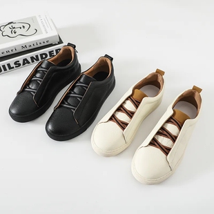 头层牛皮！猪皮鞋垫！荔枝纹男士商务休闲一脚蹬时尚百搭板鞋皮鞋