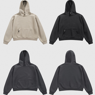 竖纹复合醋丝绵!男士秋季新品休闲百搭连帽套头宽松纯色百搭卫衣