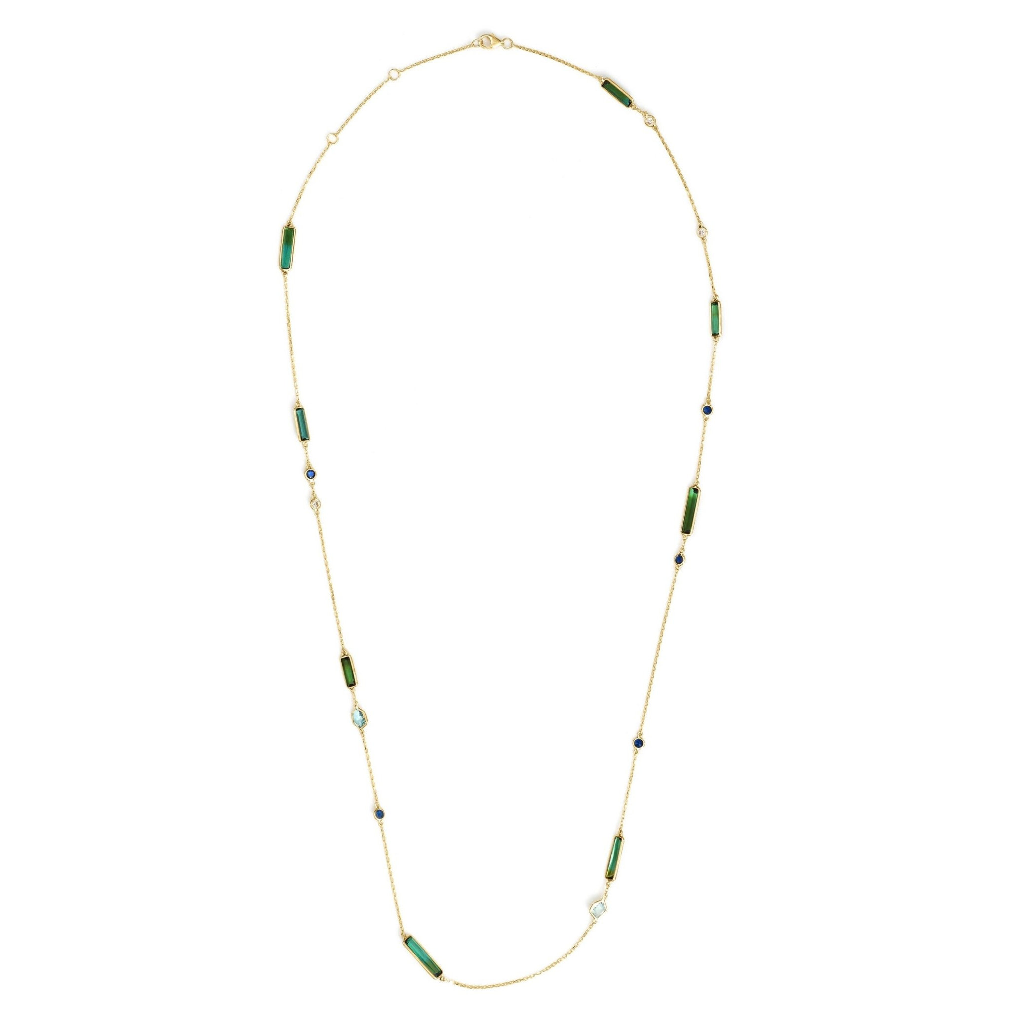 YI COLLECTION 18K 碧玺与蓝宝石与海蓝宝石与钻石糖果项链