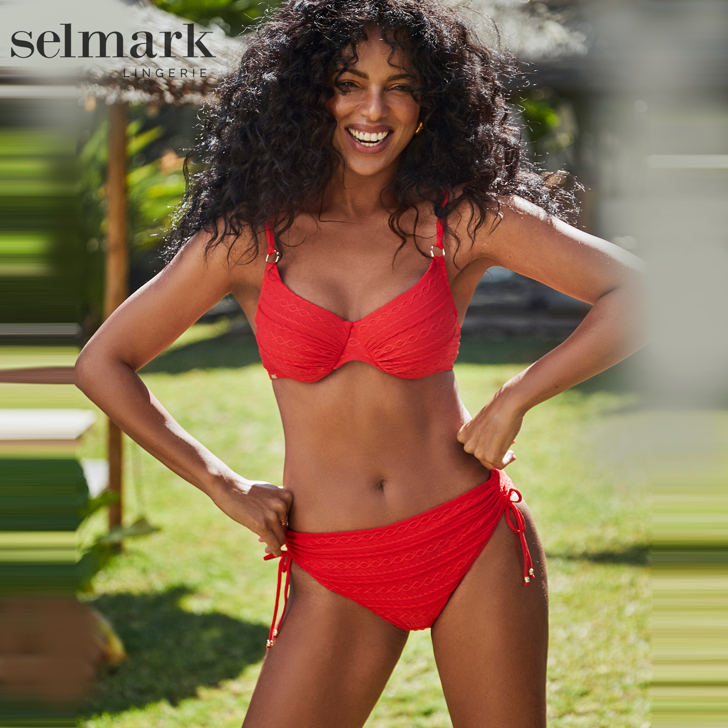 Selmark欧洲进口大胸纯色三点式比基尼高腰显瘦分体式泳衣BM01103