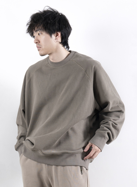 HUNTINGOLD秋冬460g重磅vintage圆领纯色宽松休闲落肩卫衣1533