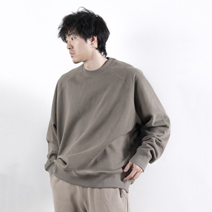 HUNTINGOLD秋冬460g重磅vintage圆领纯色宽松休闲落肩卫衣1533