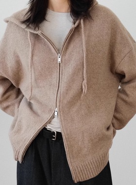 100%澳洲美利奴极细黄金棉羊毛连帽拉链针织毛衣 HUNTINGOLD 1533