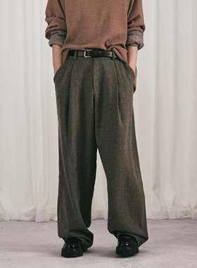 HUNTINGOLD进口羊毛燕麦灰休闲垂感西裤直筒宽松经典阔腿裤1533