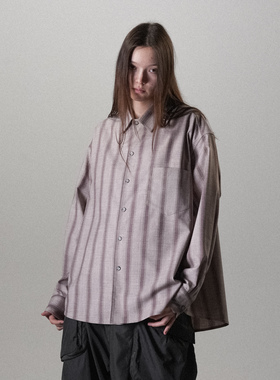 「超值精选」1533 棉麻廓形复古宽松色织条纹长袖衬衫HUNTINGOLD