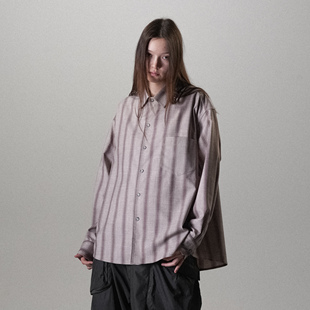 HUNTINGOLD 衬衫 「超值精选」1533 棉麻廓形复古宽松色织条纹长袖