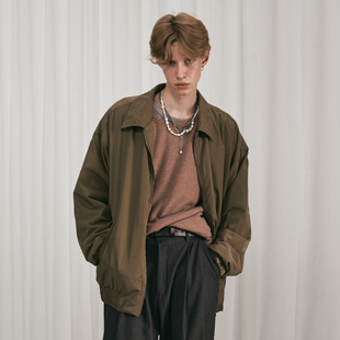缎面秋冬复古宽松廓形简约拉链翻领夹克 1533 HUNTINGOLD