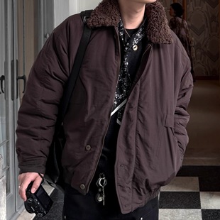 HUNTINGOLD冬季限定可拆卸羊毛领御寒复古宽松休闲羊毛棉服1533