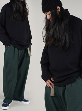 5色纯棉宽松休闲落肩高领长袖T恤叠穿内搭打底衫1533HUNTINGOLD