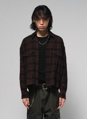 1533轻薄色织纯棉格纹复古短宽版型休闲长袖衬衫男女HUNTINGOLD