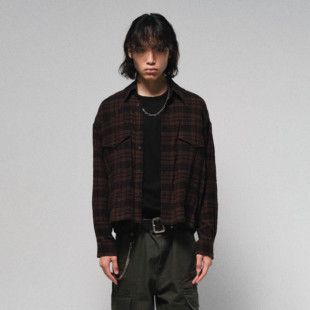 男女HUNTINGOLD 衬衫 1533轻薄色织纯棉格纹复古短宽版 型休闲长袖