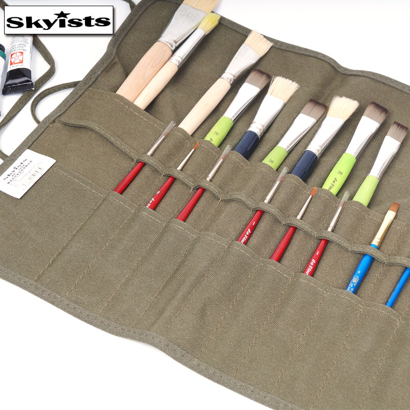 便携帆布油画风美术工具包插笔袋