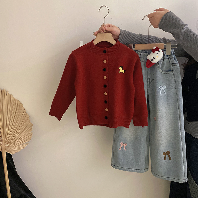 【安安家】韩版女童2025百搭洋气秋冬款针织卡通针织开衫Z-KYM10